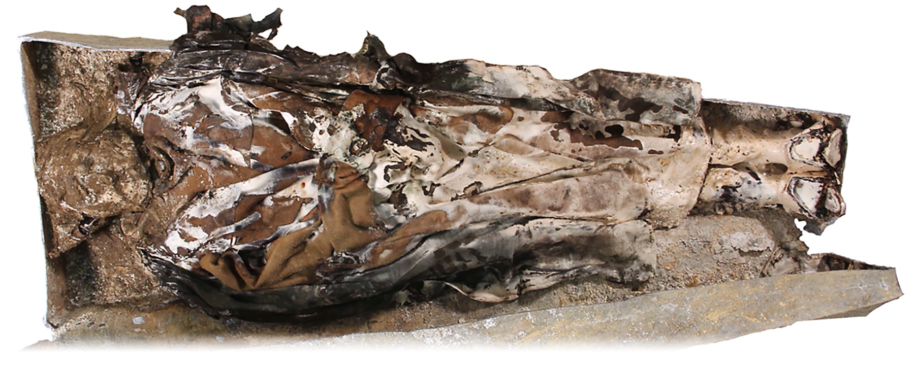 The wrapped body of Louise de Quengo, a church patron buried at the Jacobin convent in the city of Rennes in 1656. Her body was interred with her husband&rsquo;s preserved heart in a lead urn on top of her coffin.