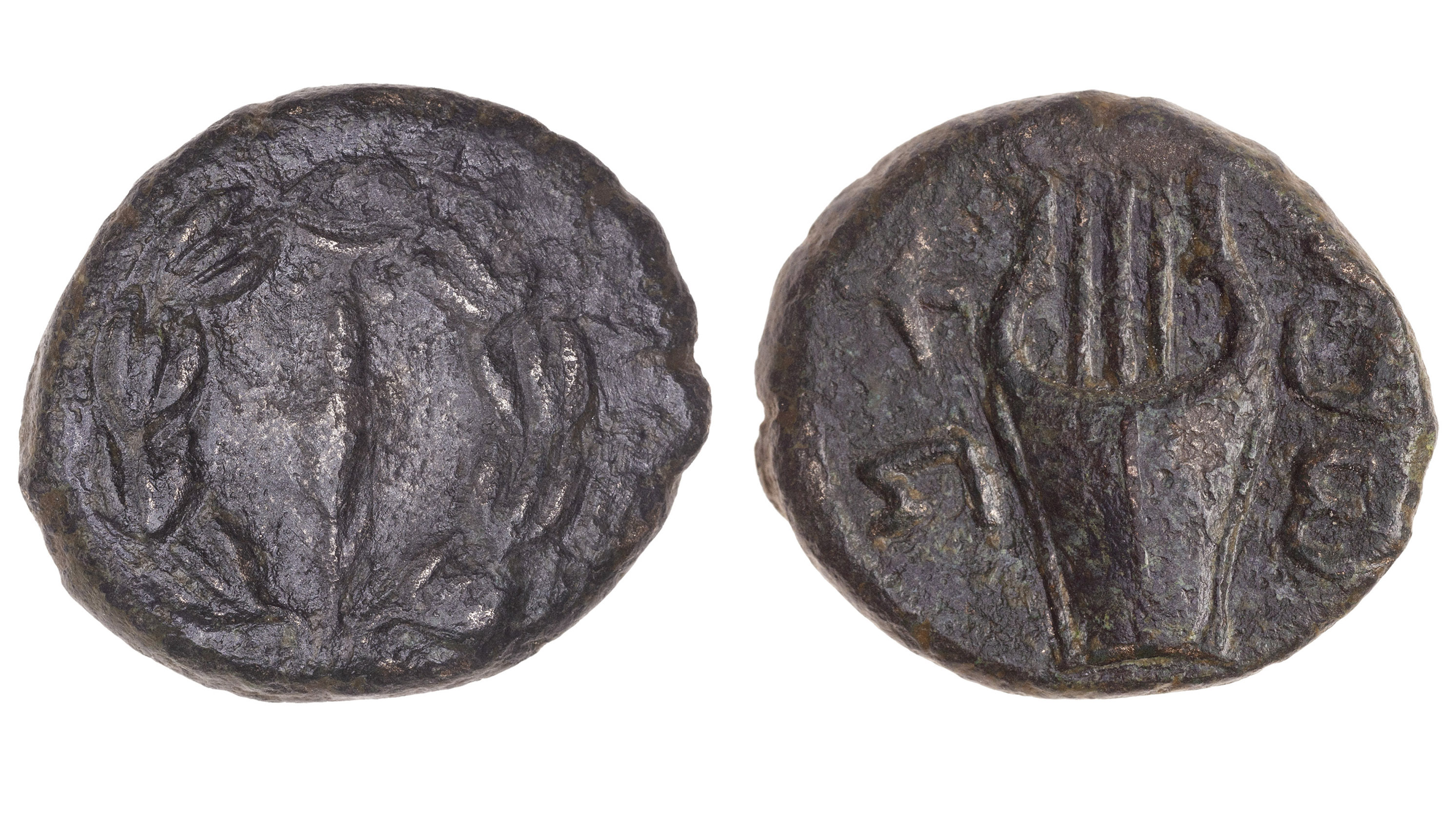 This coin was minted in A.D. 134-135 by Jewish rebels led by Bar Kokhba. They launched a revolt against Rome that succeeded in taking over a sizable amount of Israel before they were crushed by Romans in A.D. 136. This coin was found in a small cave at Wadi er-Rashash, north of Jerusalem.