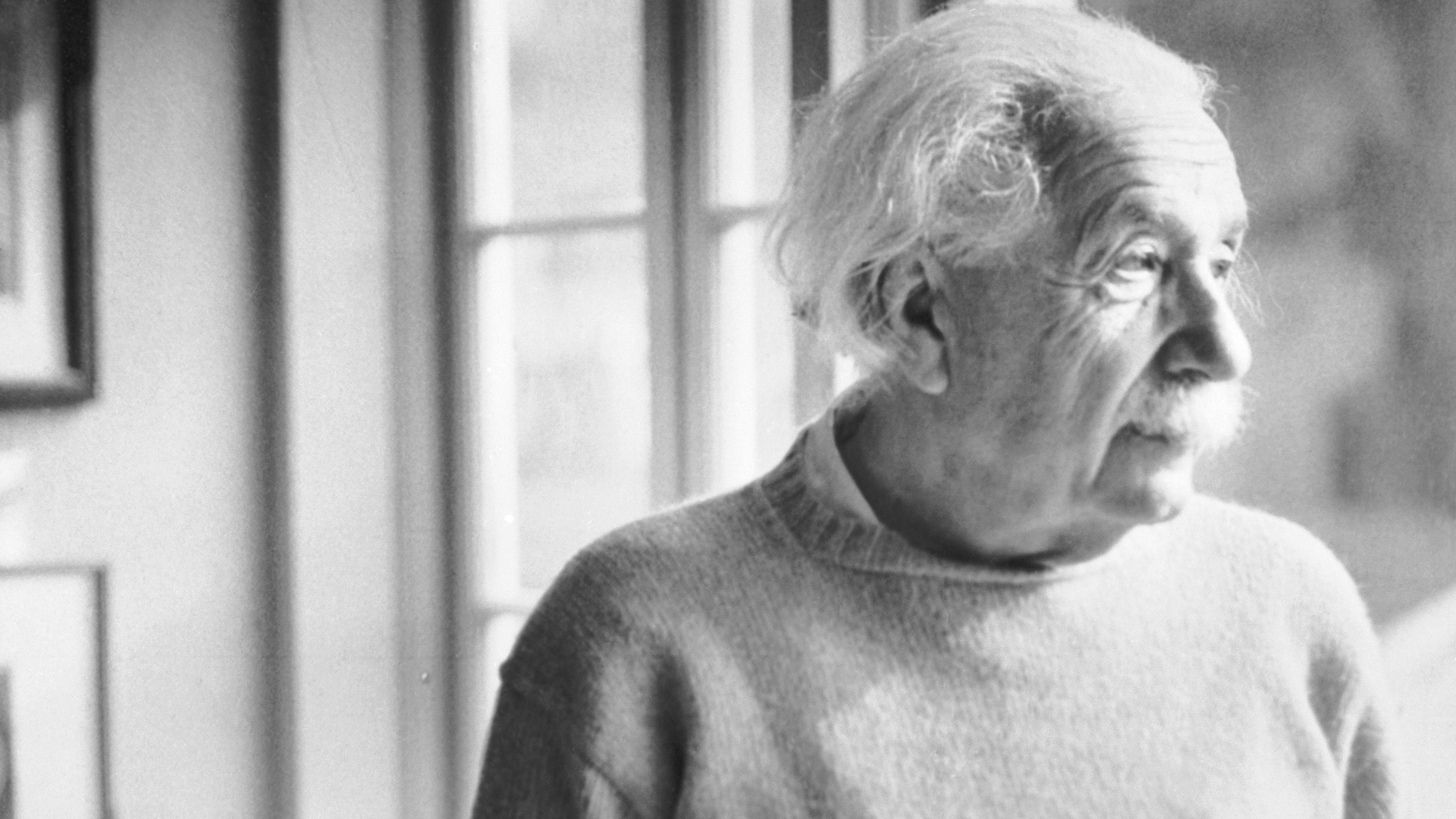 Einstein looking out a window