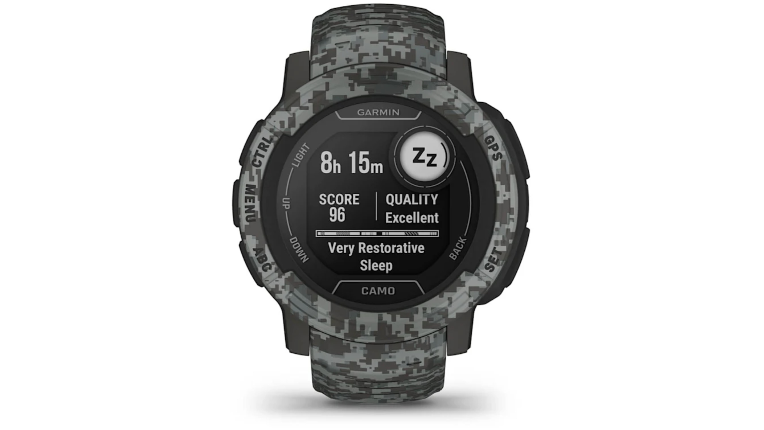 The Garmin Instinct 2 camo smartwatch on a white background