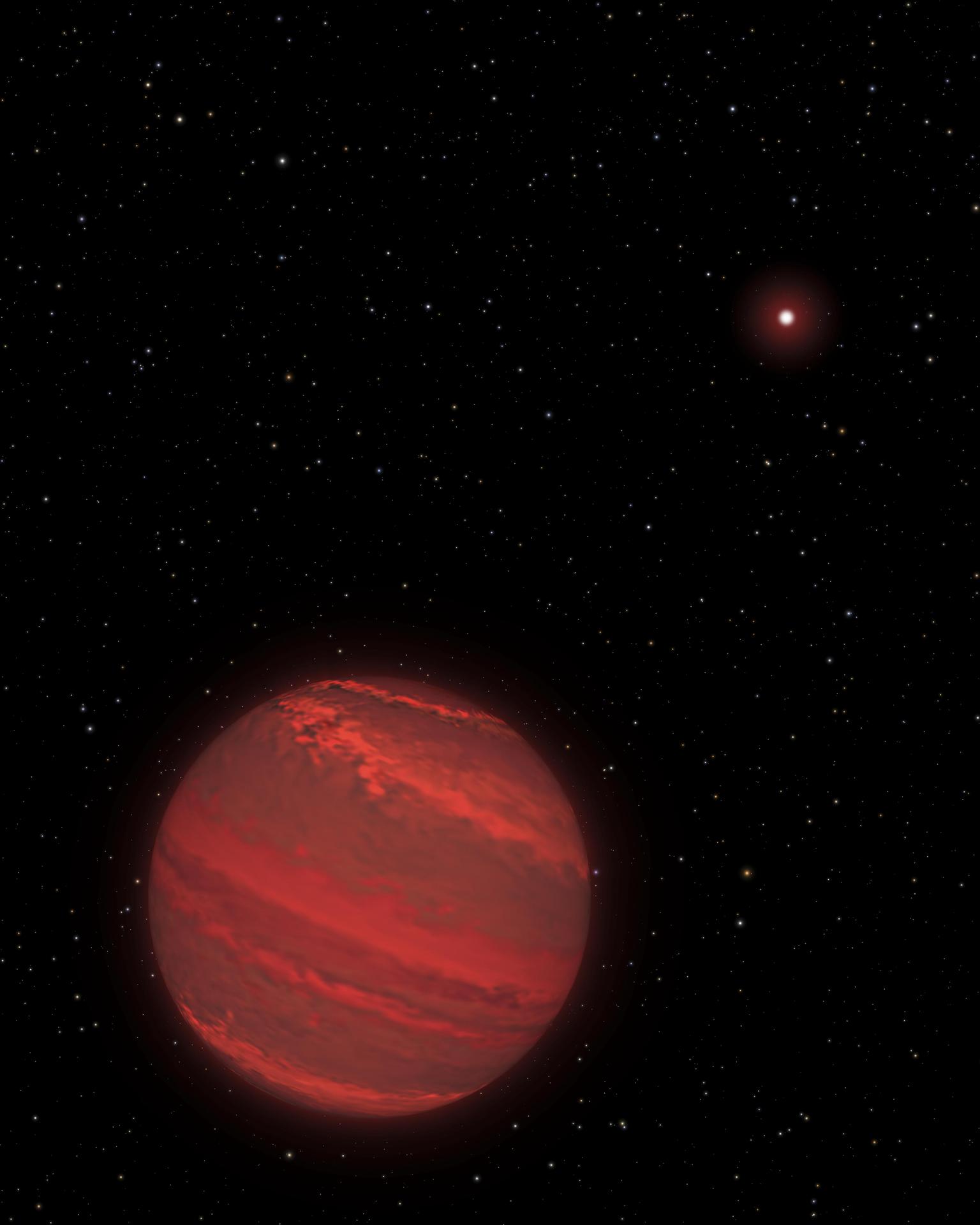 A huge red planet orbiting a small red &lsquo;brown dwarf&rsquo; star