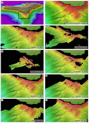 3D view of El Hierro volcano during its eruption between October 2011 and March 2012.