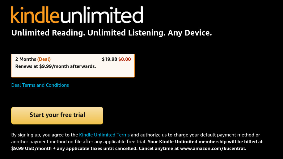 Amazon gives away two free months of Kindle Unlimited with trial offer