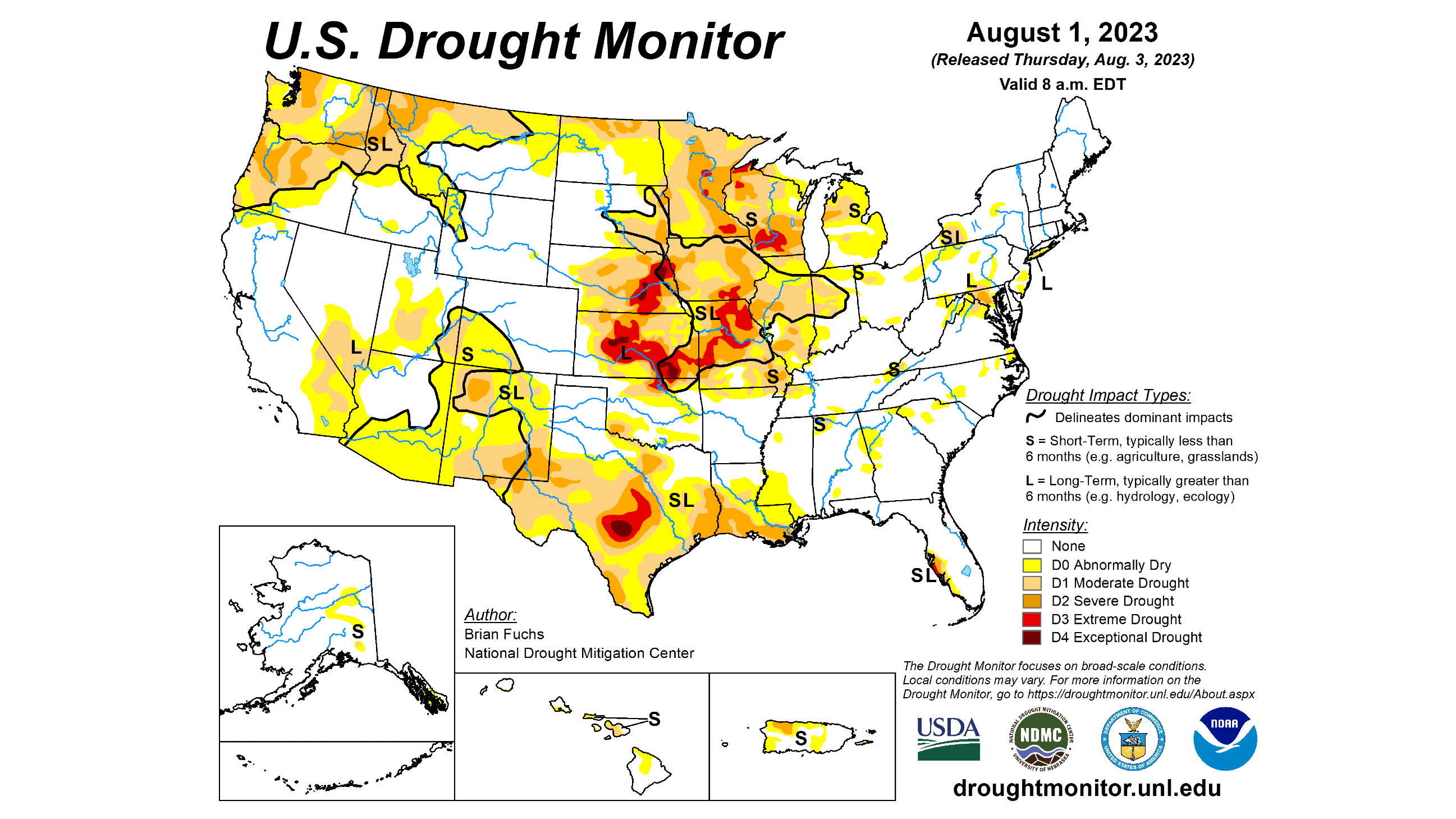 US drought monitor for Aug. 1, 2023