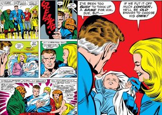 paneles de cómics de una familia de superhéroes
