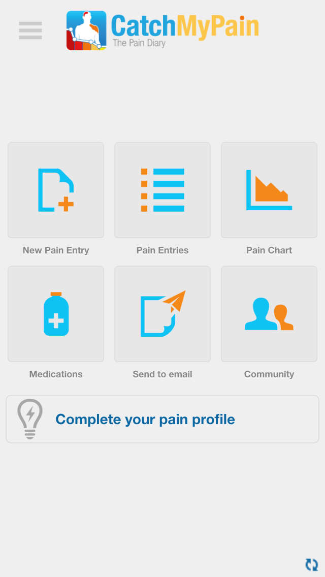 The home screen of the Catch My Pain app