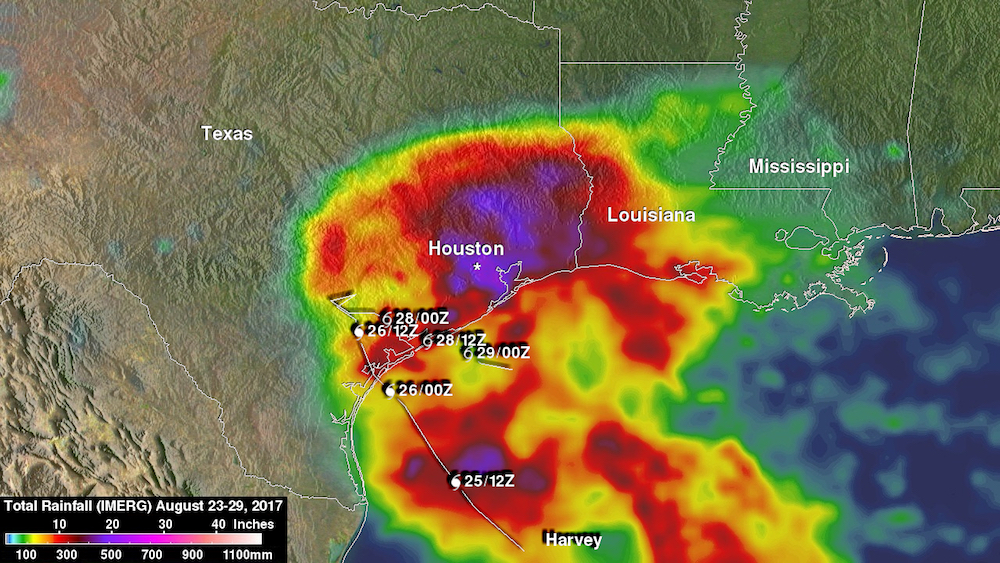 NASA&rsquo;s GPM satellite has been monitoring rainfall accumulation along Harvey&rsquo;s track, as it moved through the Gulf of Mexico and stalled over Texas.