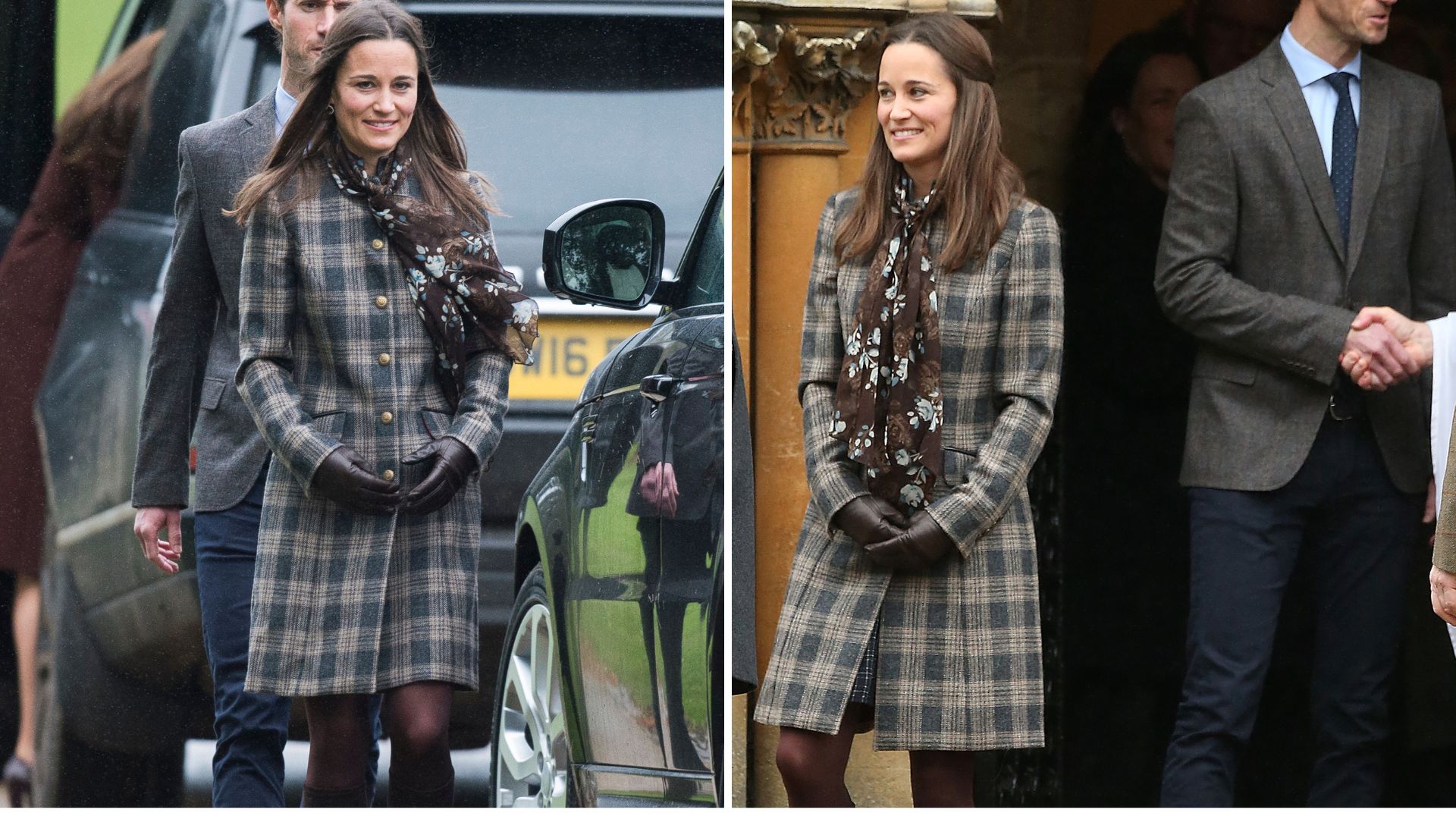 Pippa Middleton’s traditional checked coat and brown…