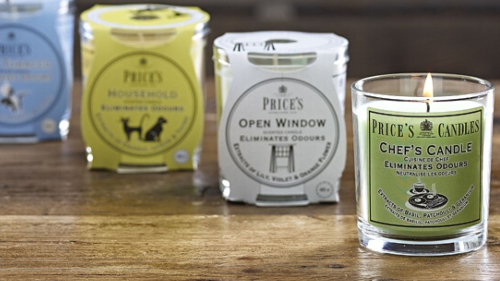 A chef&rsquo;s candle by Price in a line up of other products