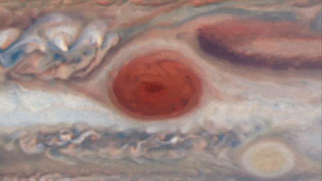 This 23-second looped animation of Jupiter�s Great Red Spot, created with data from the Hubble Space Telescope, represents approximately 10 Earth hours (or one Jovian day) of activity.
