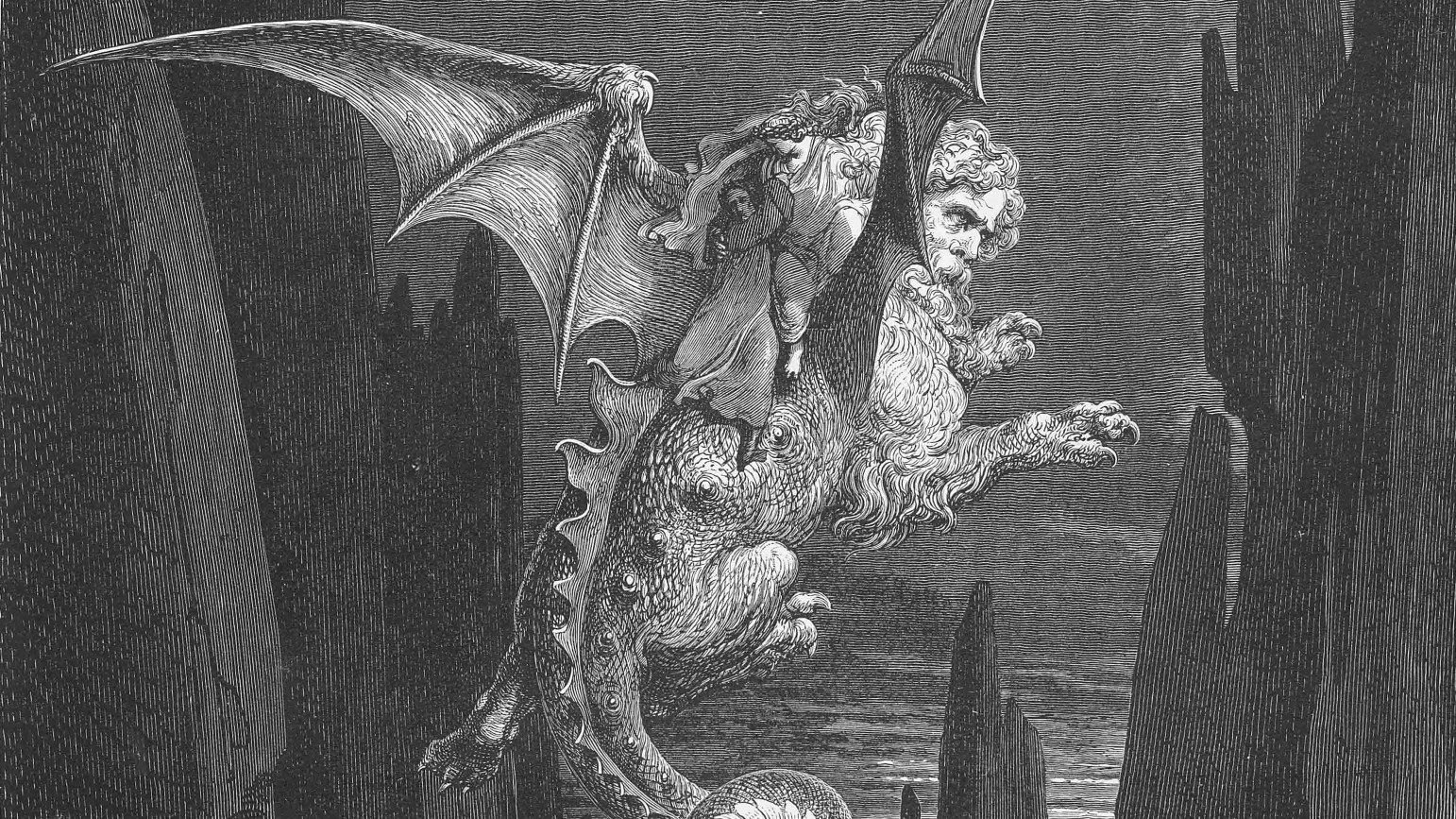 A featherless, winged beast, as described by Dante Alighieri in his &ldquo;Divine Comedy&rdquo;. Such depictions of Satan may go back to Babylonian myths.