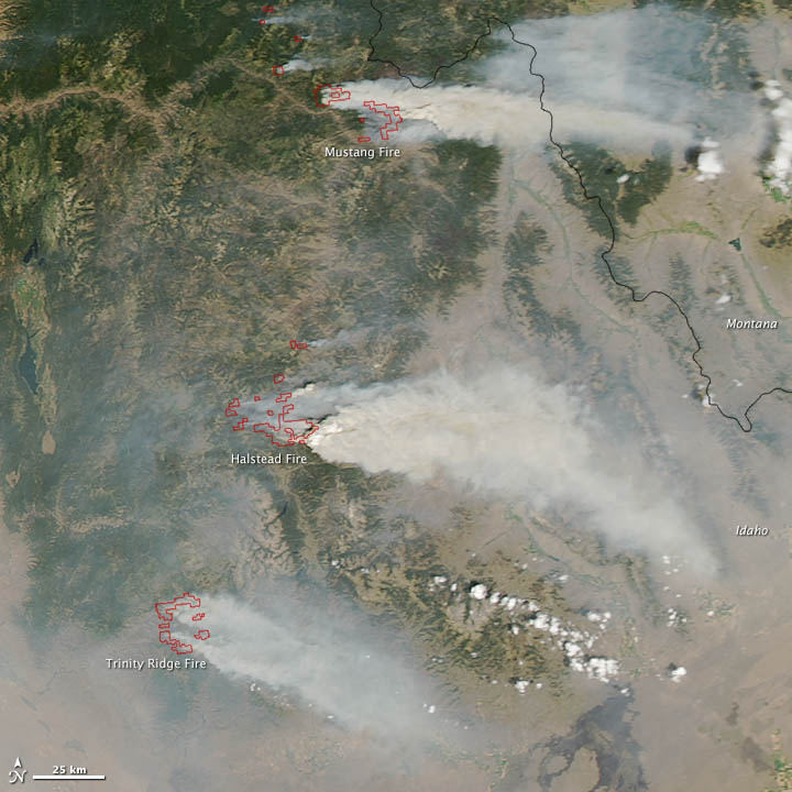 NASA�s Aqua satellite captured an image of three major wildfires in Idaho on Aug. 14.
