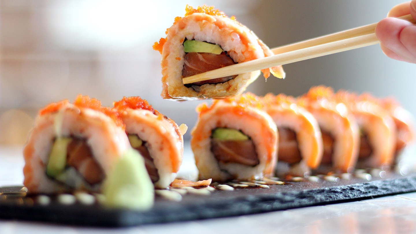 Sushi on slate board