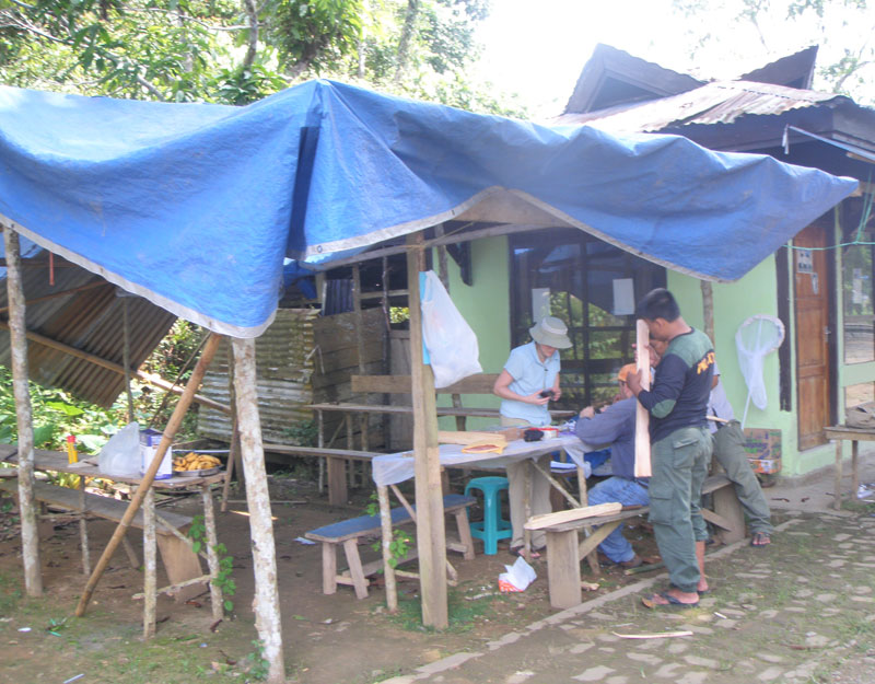 Phaff Yeast Collection, The work area for the biodiversity research at Papalia Protected Forest in Indonesia. This is where researchers assigned ID numbers to each larva and filled out paperwork.