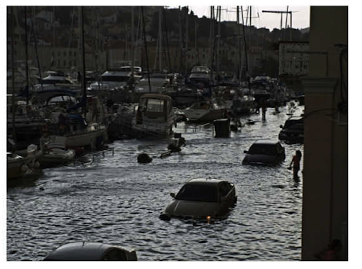 A meteotsunami caused flooding in Mali Lošinj in 2008, along the Adriatic Coast.