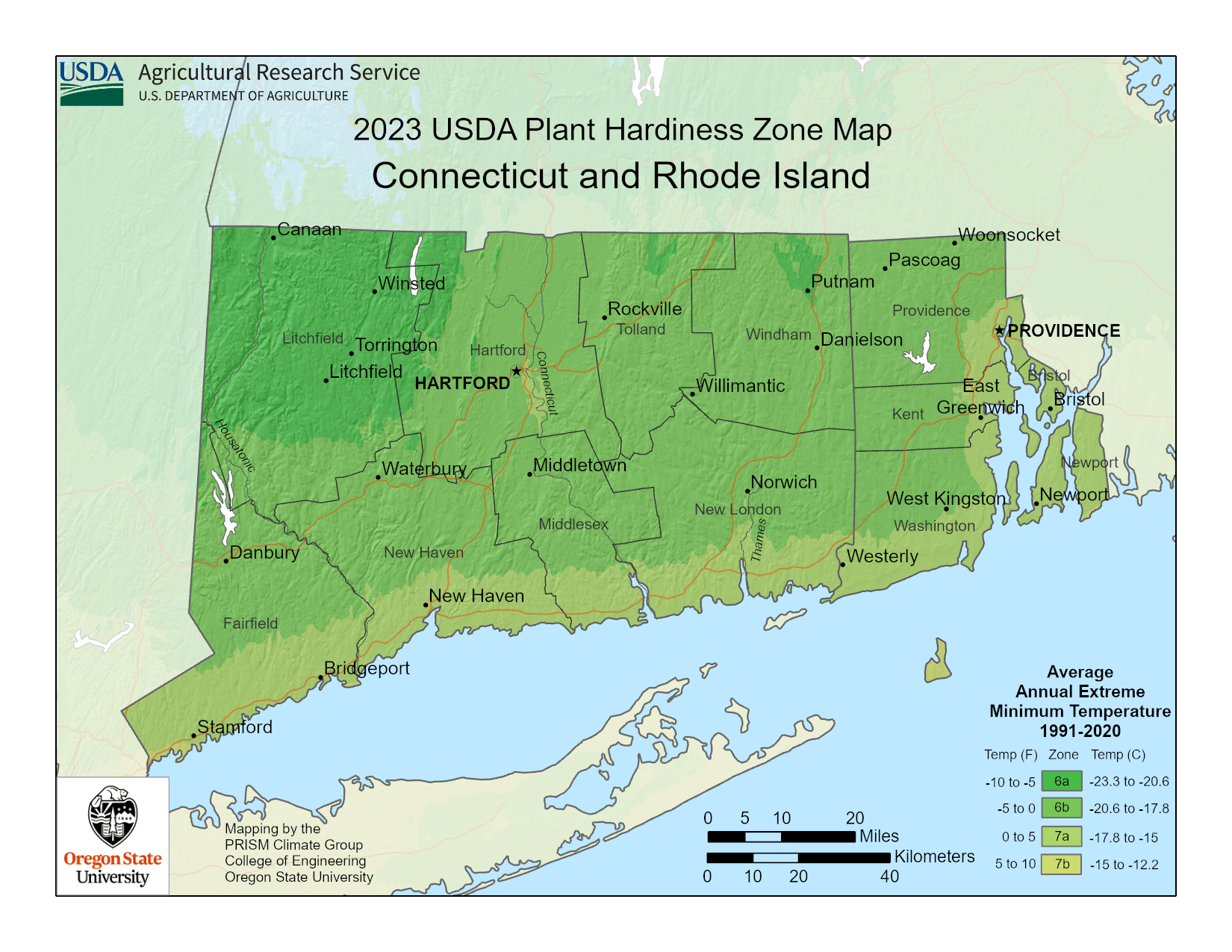 Map Of USDA Rhode Island Hardiness Planting Zone Areas Gardening Know How