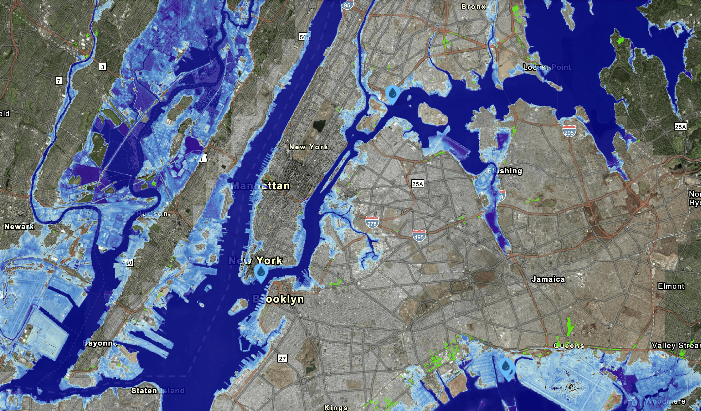 a map showing where sea level rise would impact NYC