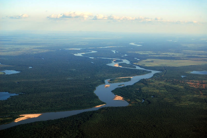 Aerial view of rainforest at the Araguaia River on the border of the states of Mato Grosso and Goiàs in Brazil