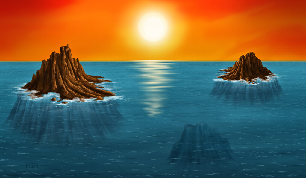 An artist�s depiction of Archaean islands.
