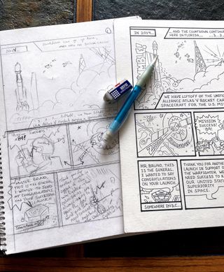 Bocetos y páginas entintadas de Cory Wood para el nuevo cómic de ULA,