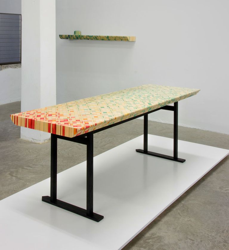 New woodblock furniture by RawEdges has colour coursing through its