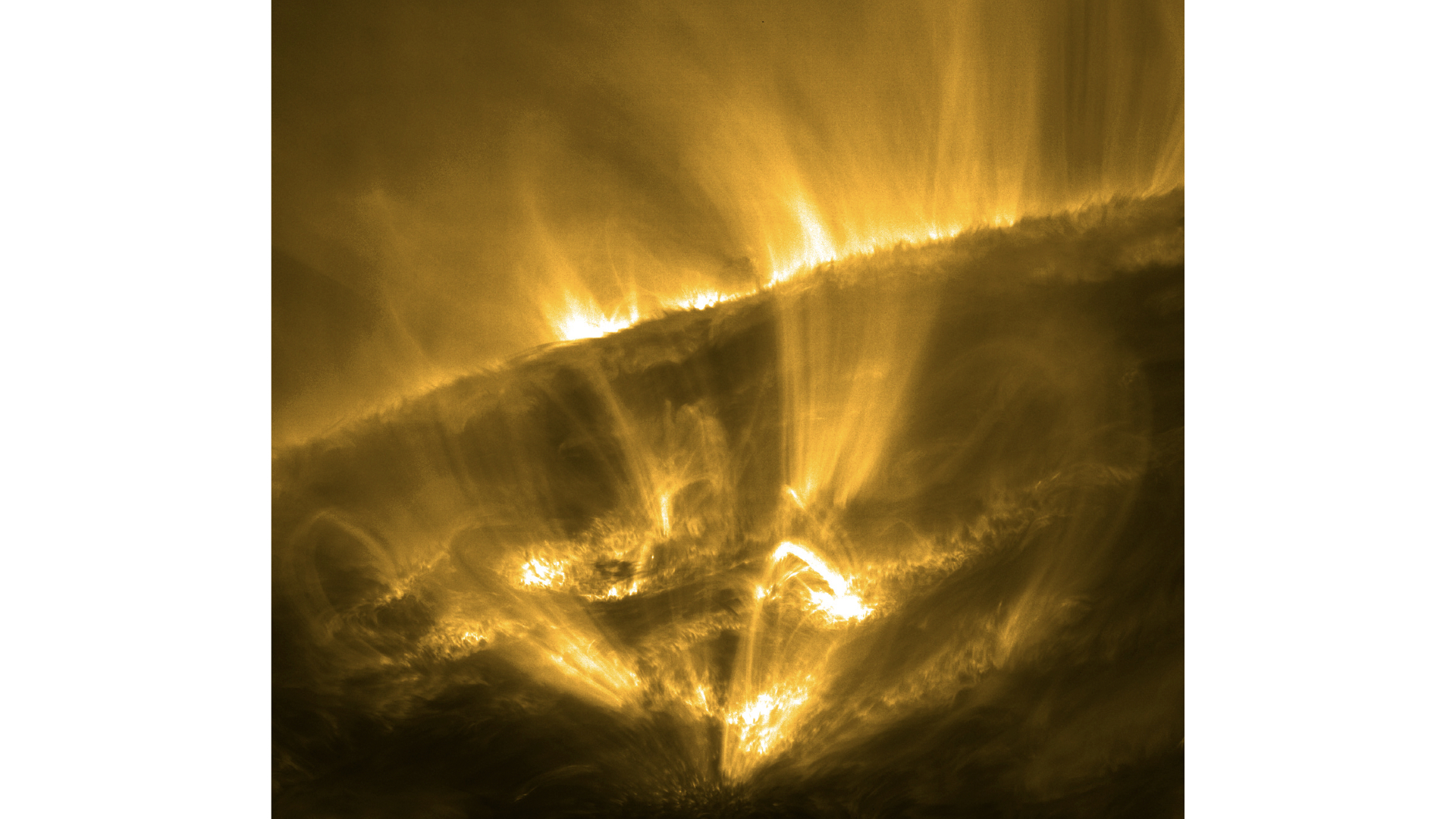 A closeup of the sun&rsquo;s fiery yellow atmosphere