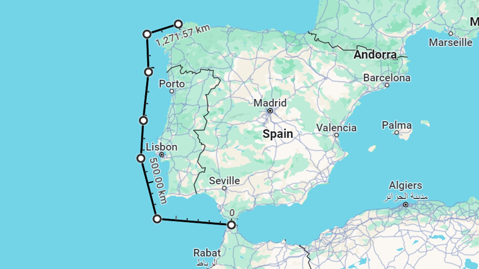 A map showing how far the orcas have had to swim to get to Spain