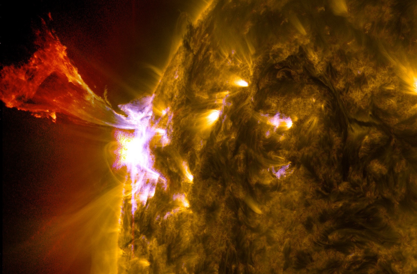 A solar flare leaps from the sun�s surface.