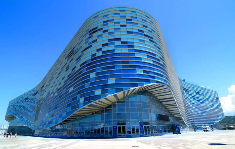 The finishing facade of the ice rink for figure skating on June 20, 2013, in Sochi, Russia, for the Winter Olympic Games 2014.