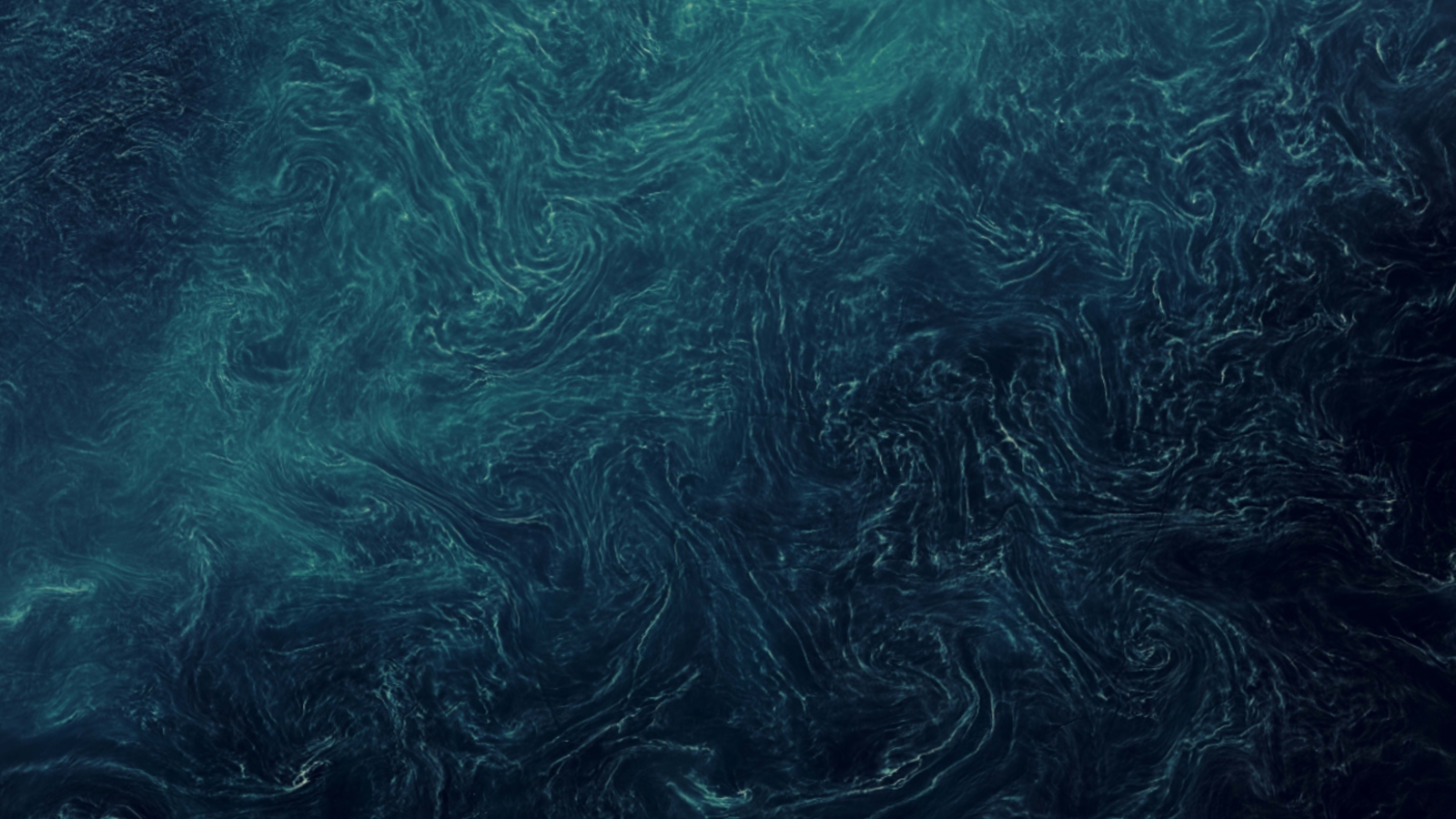 Swirly pollen slicks shaped by ocean currents.