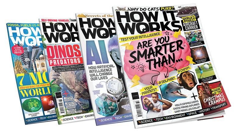 Several covers of How it Works magazine overlapping each other