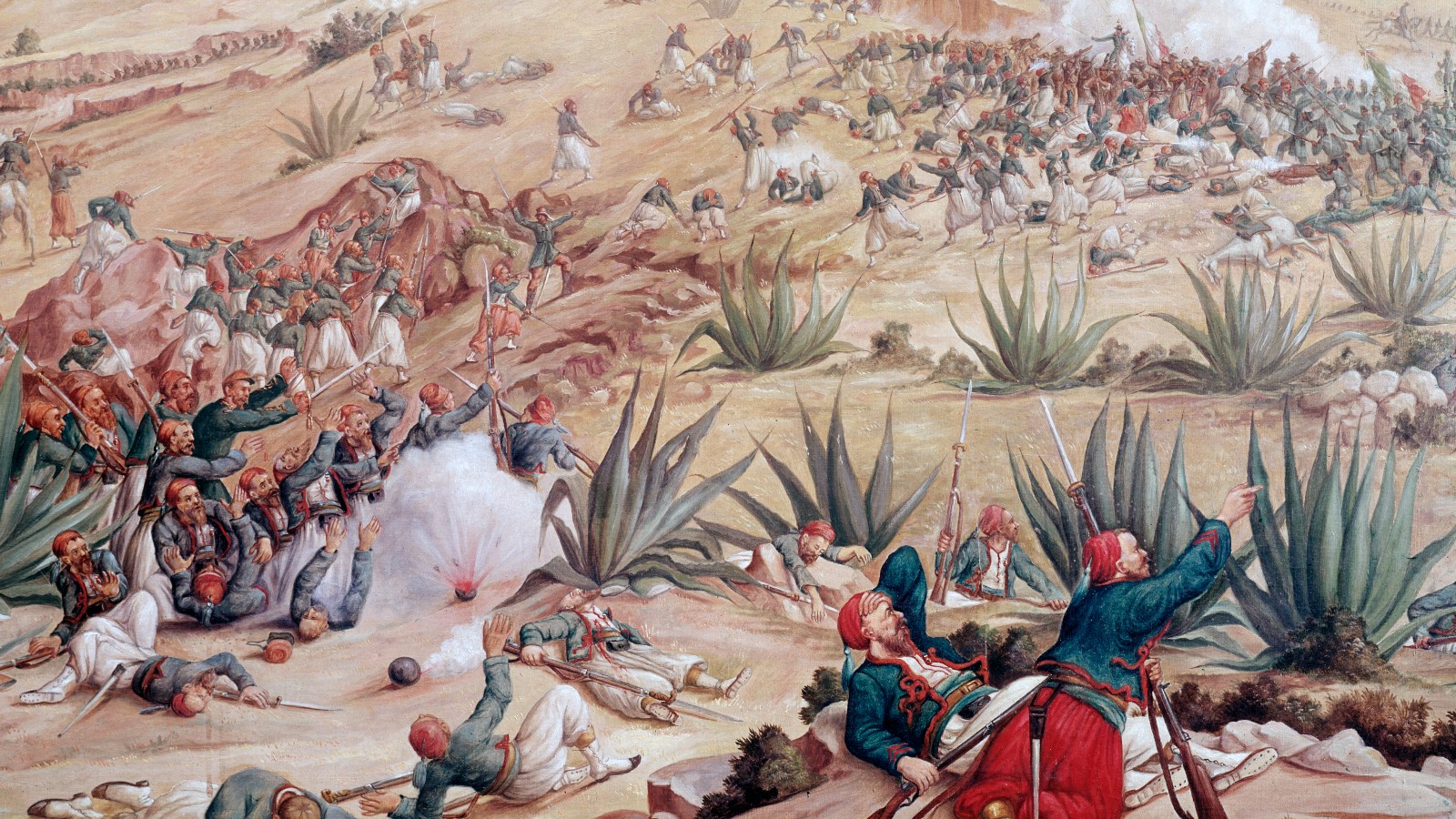 Detail of painting by Patricio Ramos Ortega depicting the Battle of Puebla took place on 5 May 1862 near the city of Puebla -