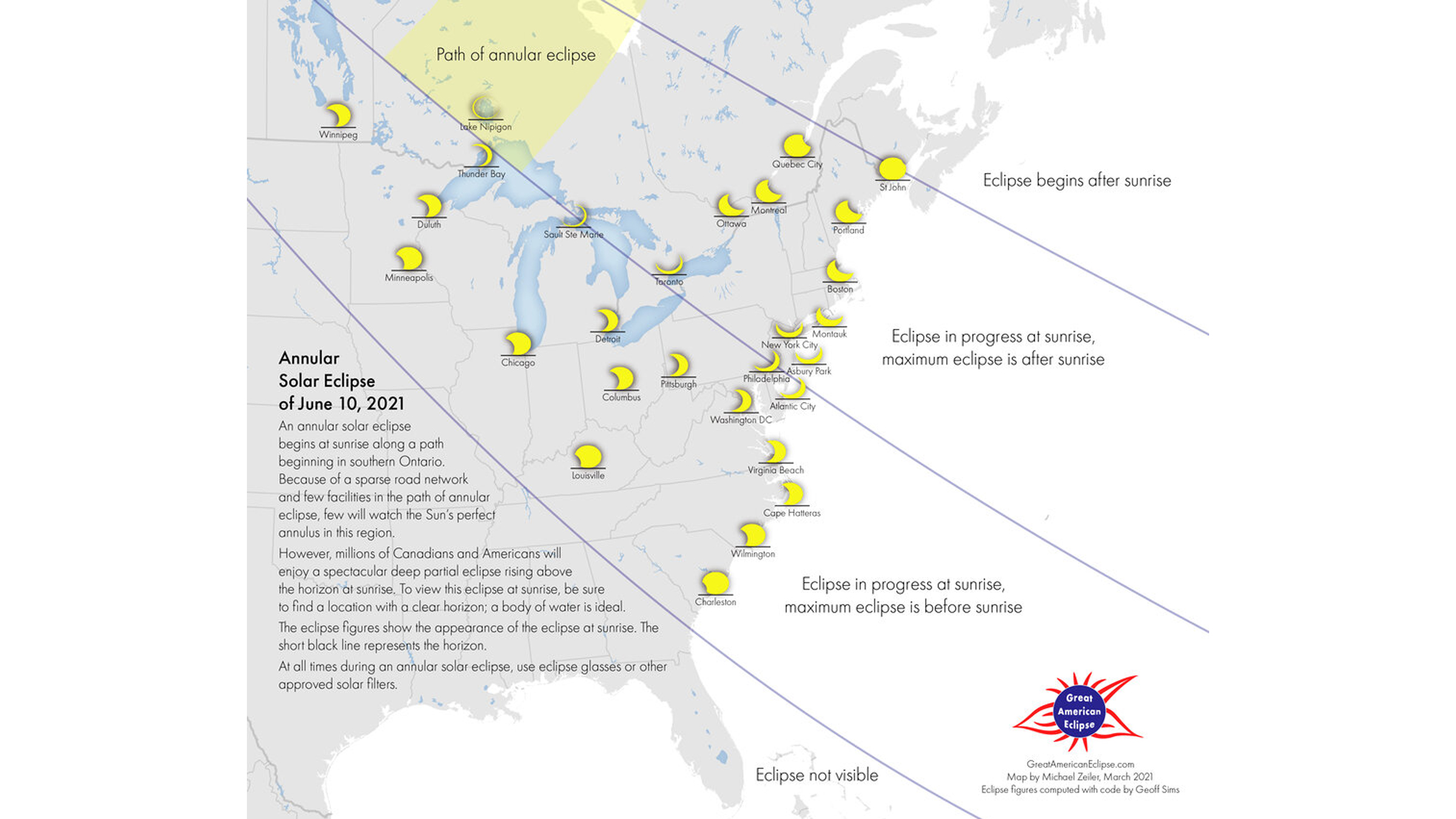 Different regions in the American East will see varying amounts of the partial eclipse.