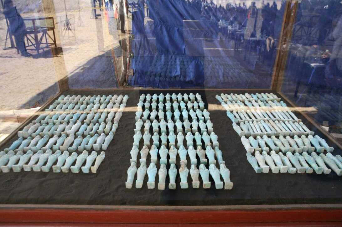 More than 1,000 shabti figurines, many of them made out of faience, were discovered in the cemetery. Shabtis are often found in ancient Egyptian burials to do the work of the deceased in the afterlife.