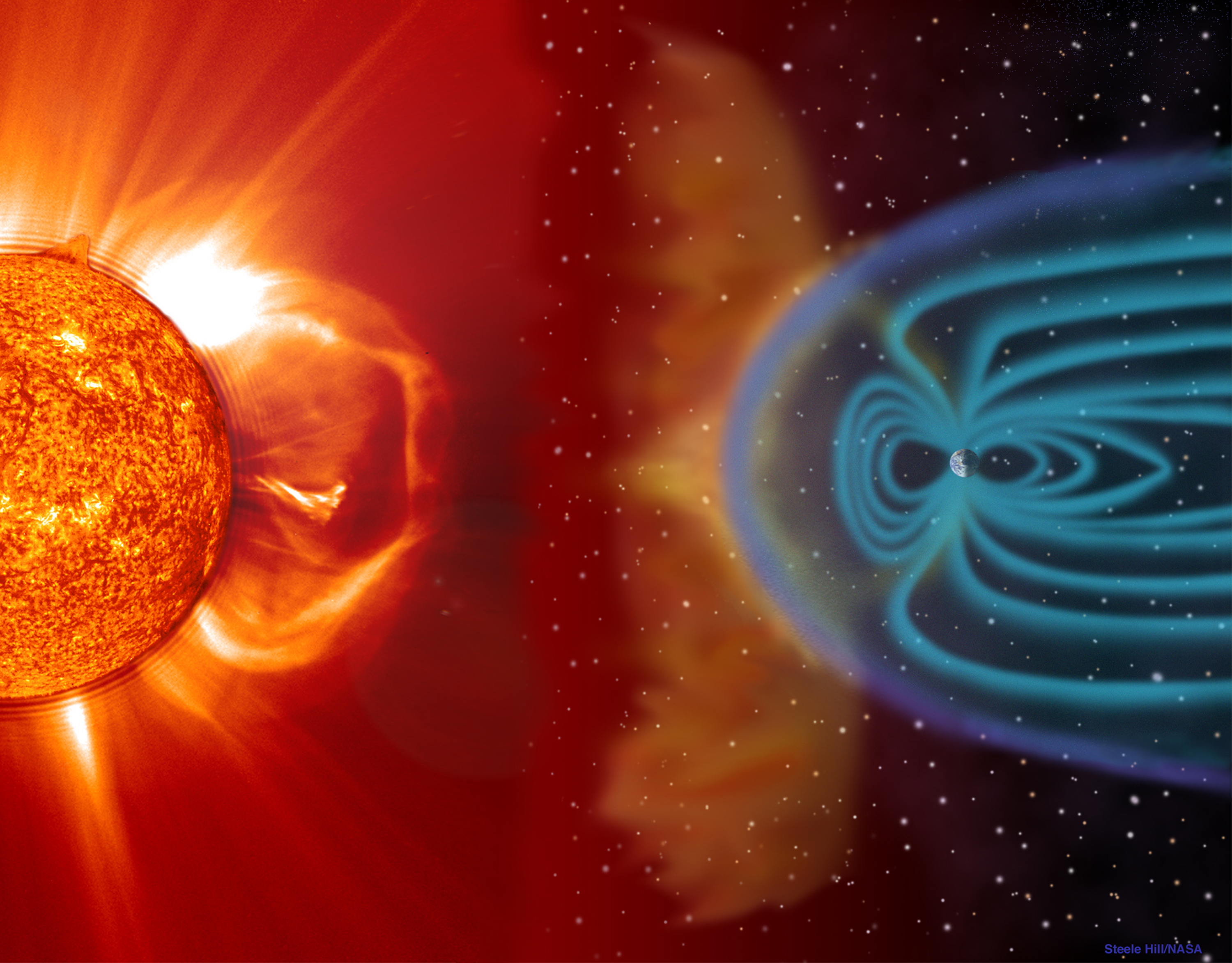 The sun�s stellar wind clashes with Earth�s magnetic field every day. Our planet is winning the battle – for now.