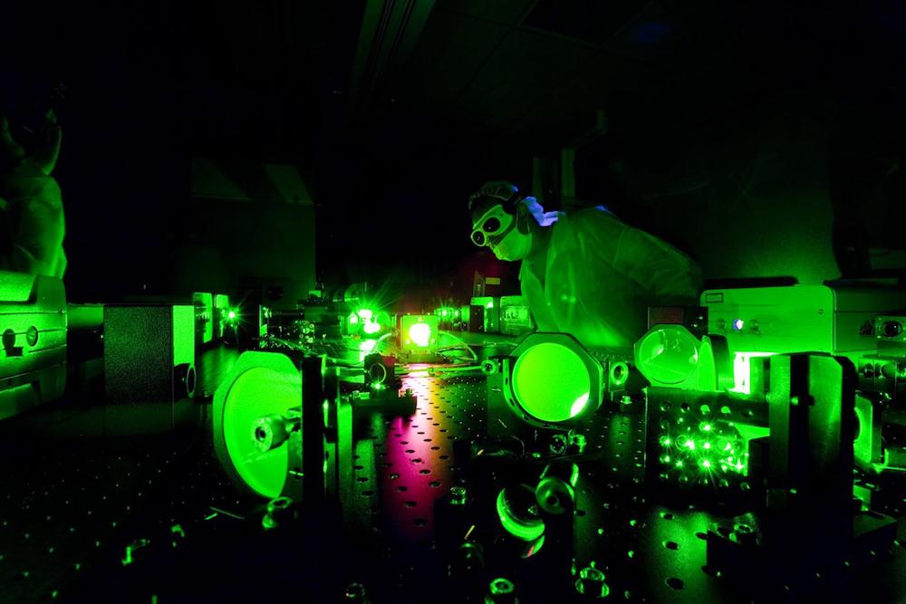 A scientist at work in the Extreme Light Laboratory at the University of Nebraska-Lincoln.