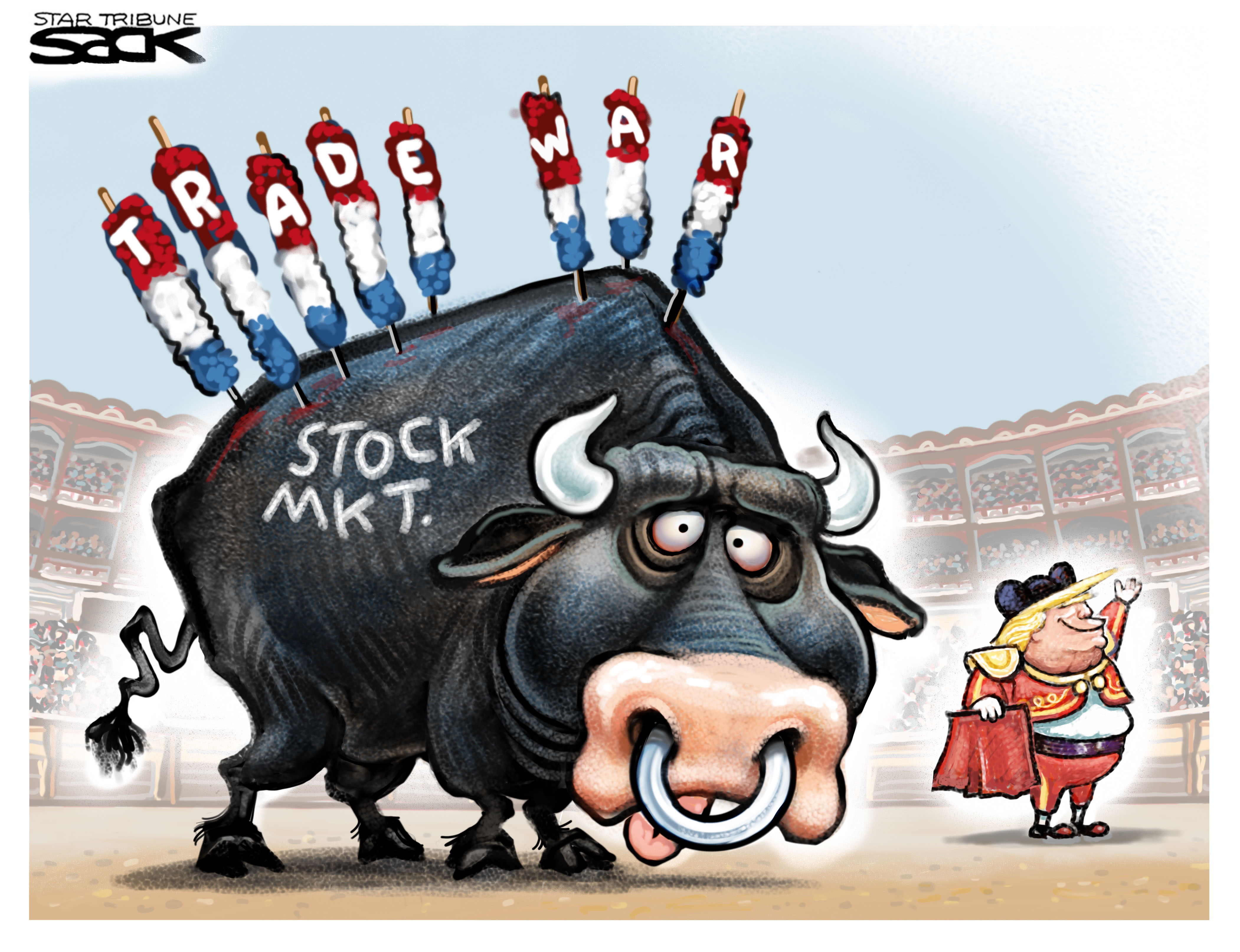 Political Cartoon U.S. Trump Trade War Stock Market Bull The Week