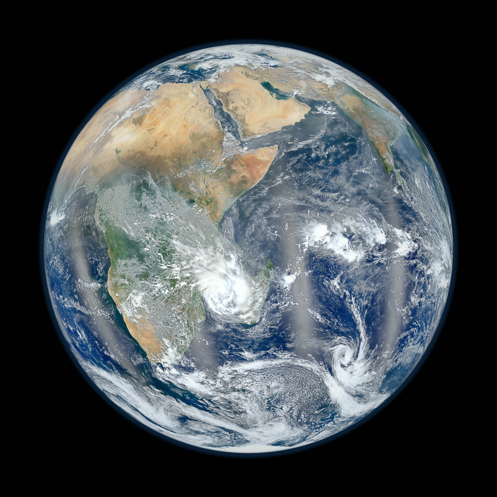 The back of Blue Marble 2.0 showing Africa, the Middle East and India
