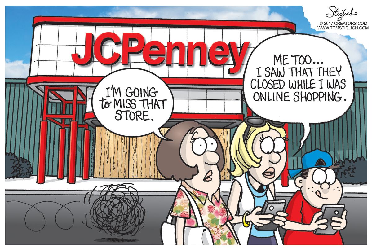 Political Cartoon Jc Penney Store Closing Amazon Online Shopping