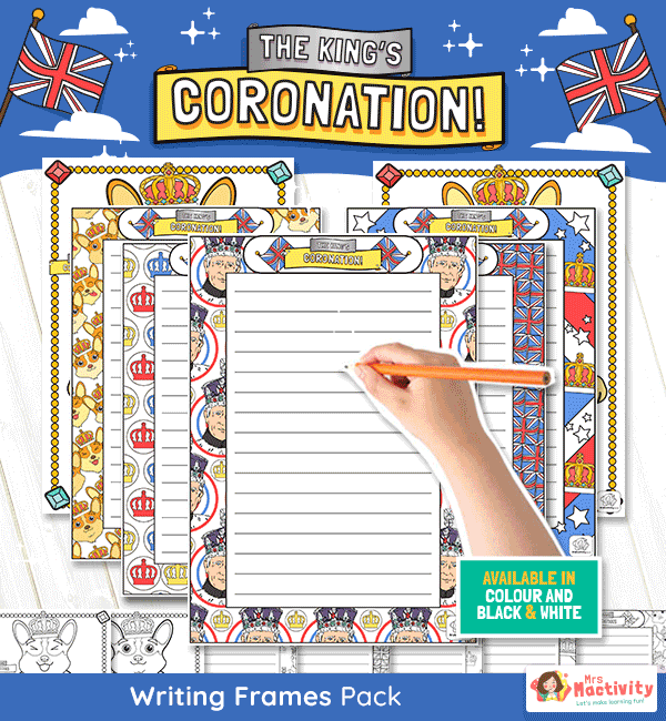 The King's Coronation Writing Frames Pack Kings Coronation Resources