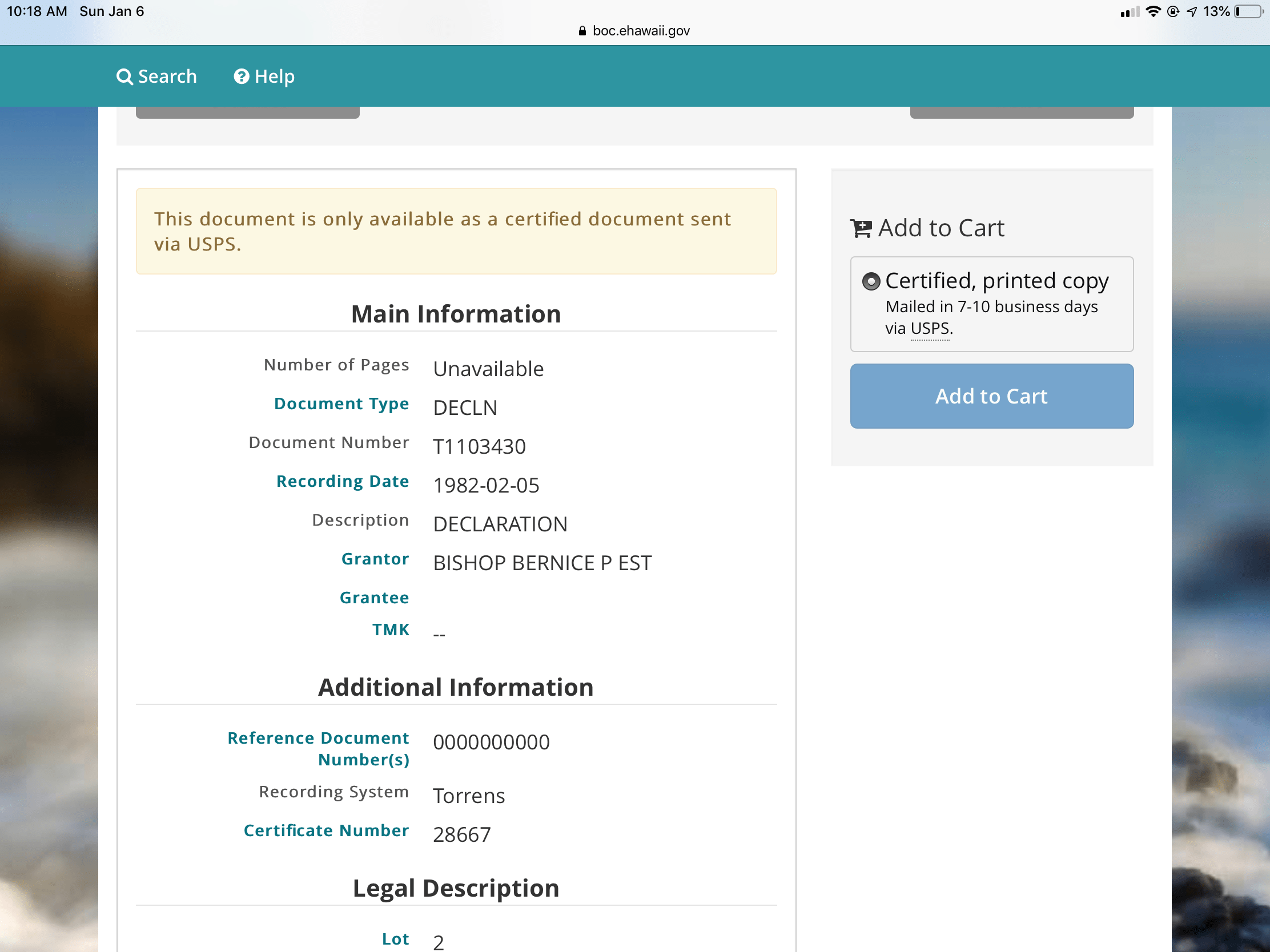 Hawaii Property title document request • MuckRock