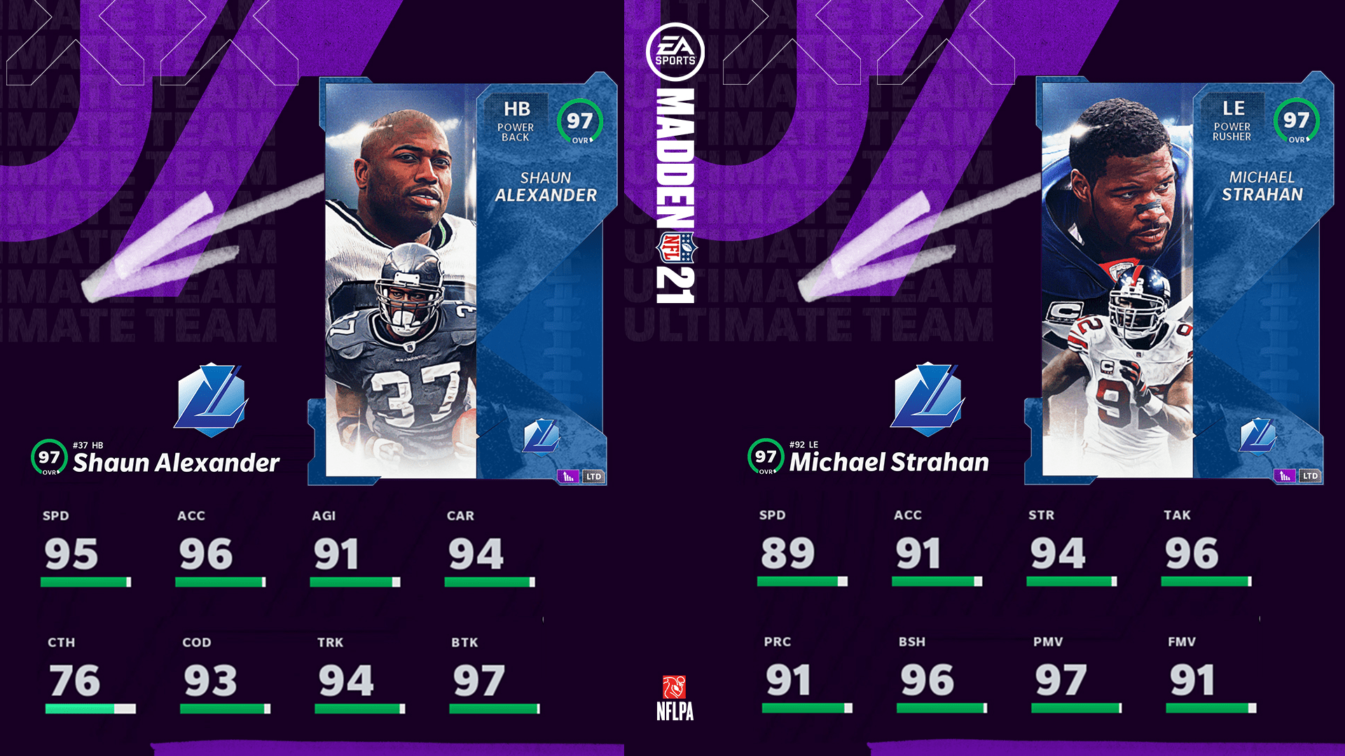 MUT 21 Legends Shaun Alexander and Michael Strahan Madden News Muthead