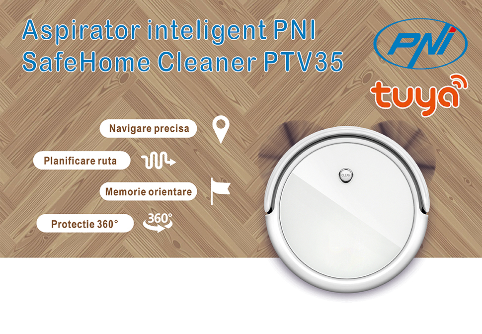 Intelligent robot vacuum cleaner PNI SafeHome Cleaner PTV35 WiFi, 30W