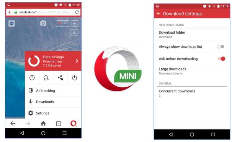An update to Opera Mini beta Android app adds Facebook notification bar, media download panel