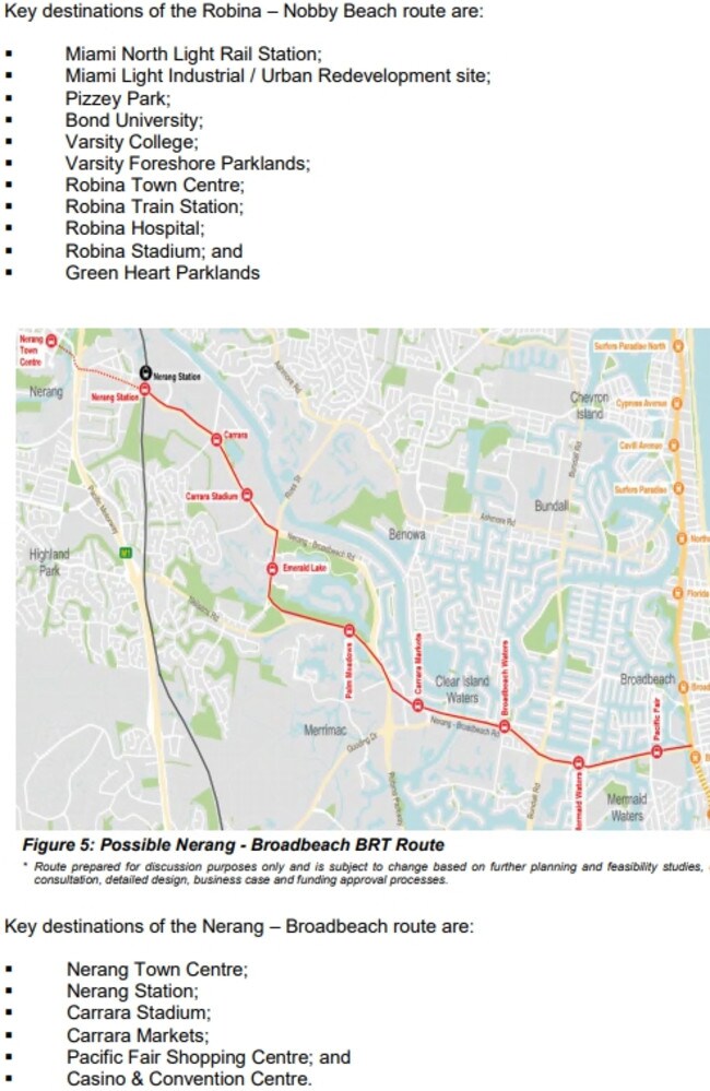 Gold Coast City Council rapid bus transit system maps of favoured east