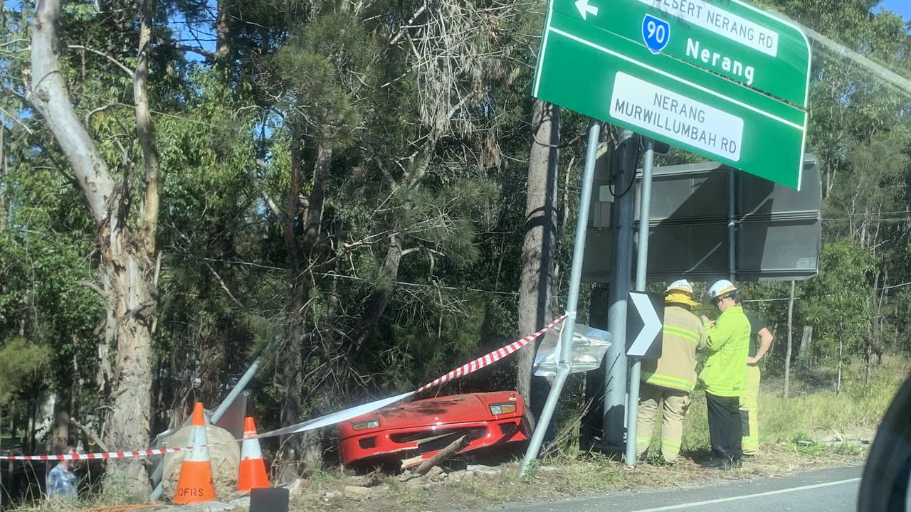 Gold Coast crash Ferrari slams into trees and powerlines in Nerang