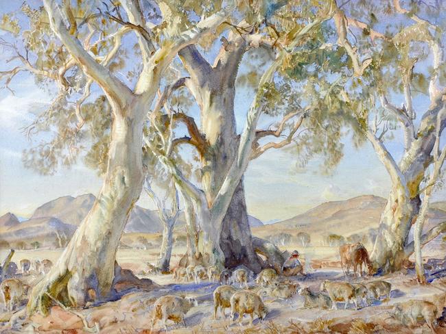 Hans Heysen watercolour The Camp at Wonoka Creek breaks state record