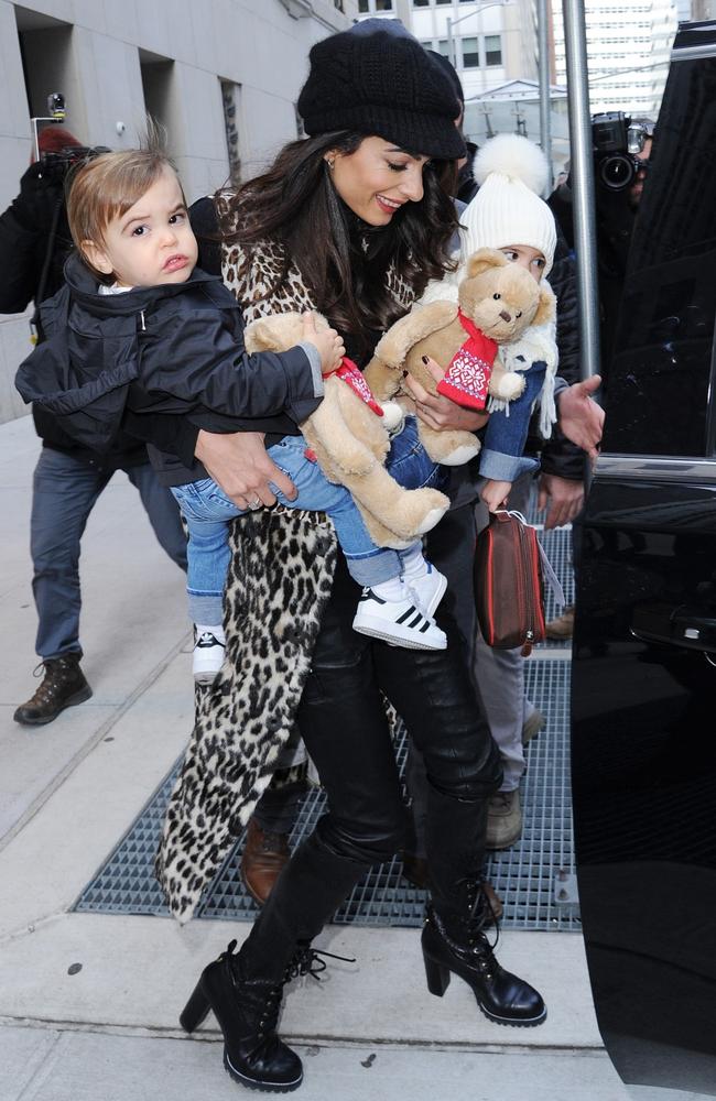 Clooney’s wife Amal juggles twins after UN awards gala Photos