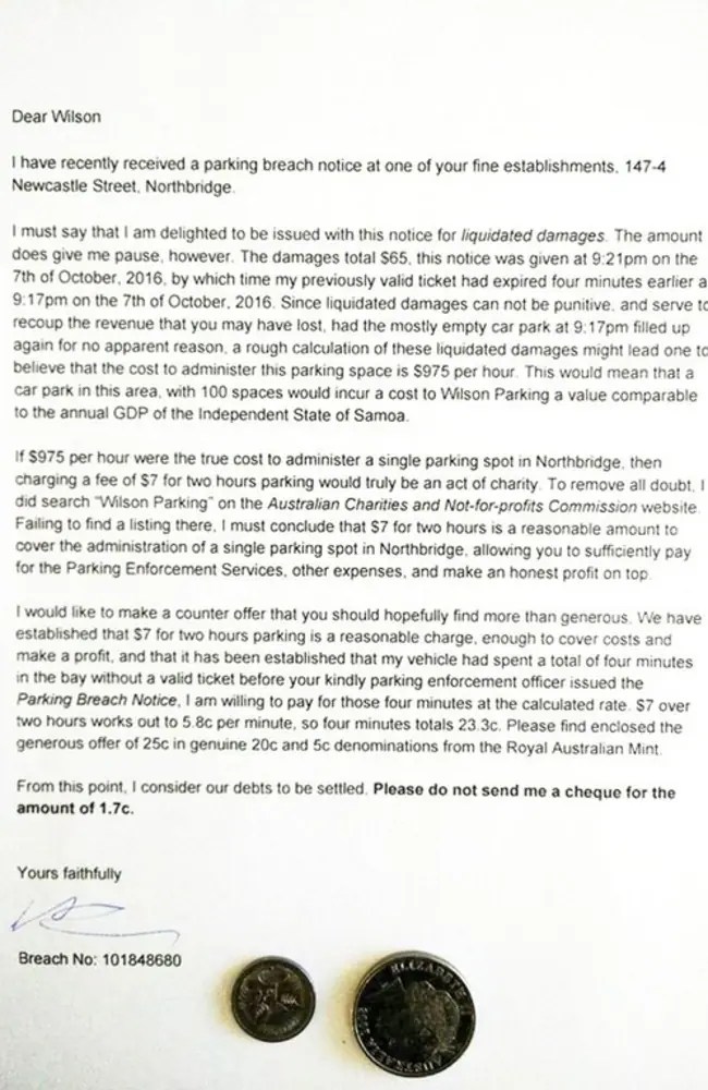 Parking fines Man refuses to pay 65 ticket for being late, writes