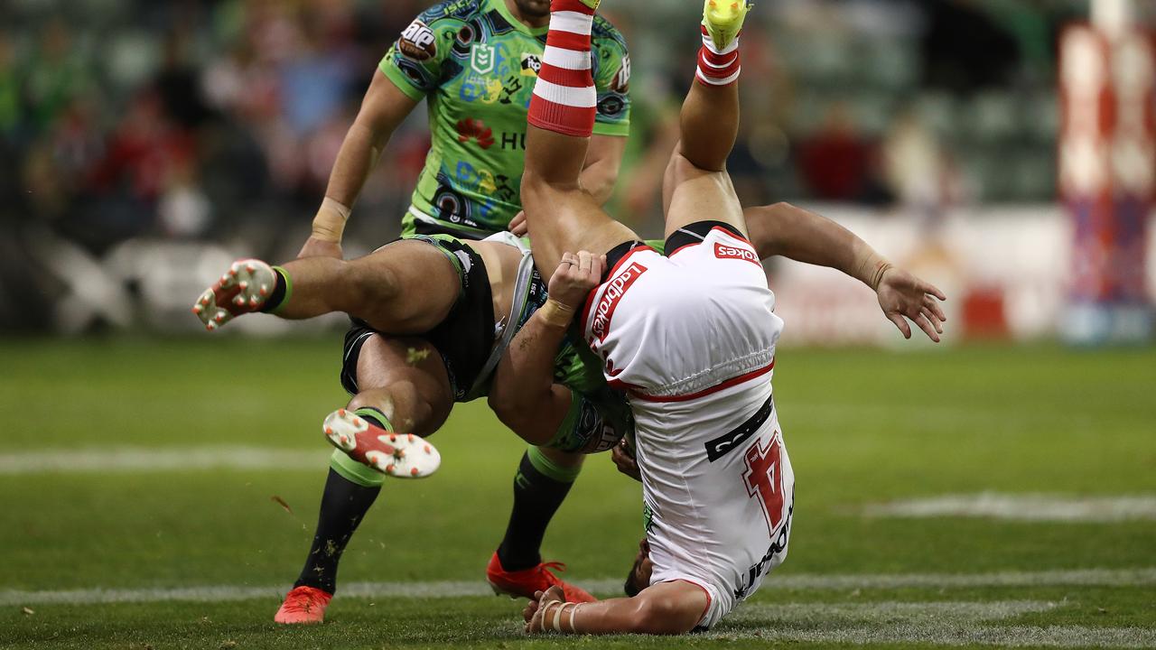NRL 2019 Nick Cotric spear tackle, Tim Lafai, Dragons v Raiders